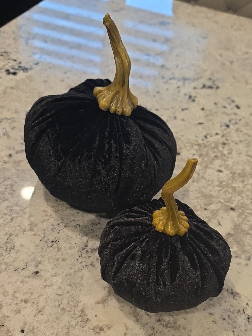 Velvet Decorative Pumpkins with Gold Stems - Set of 2